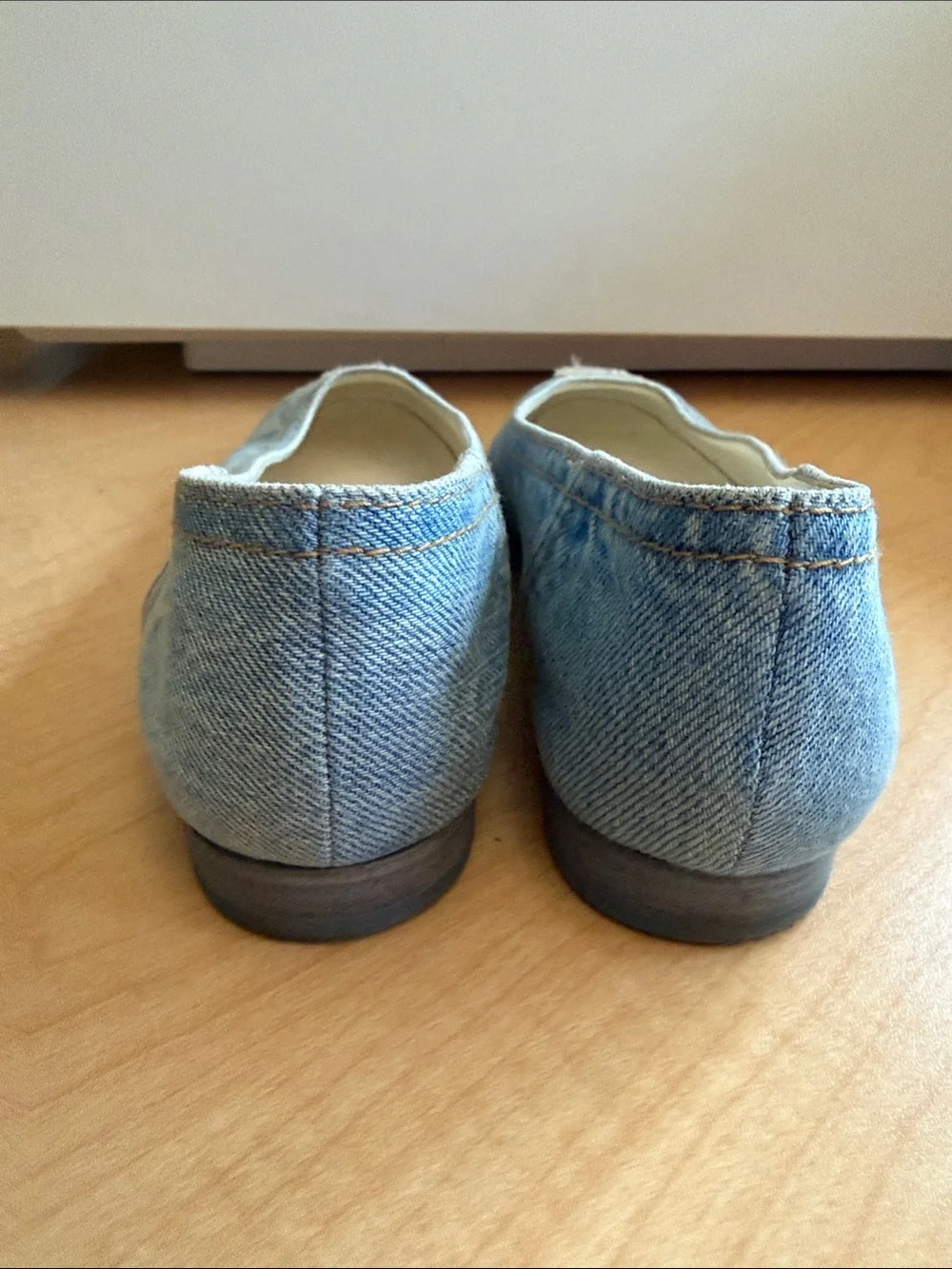 CHANEL Light Blue Denim CC Logo Ballerina Flats